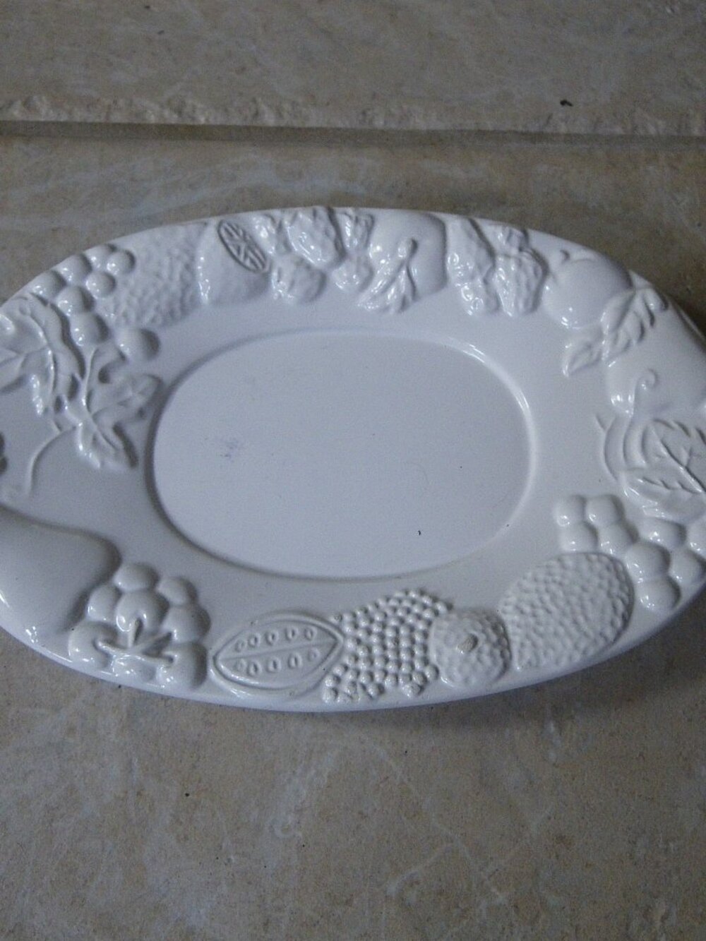 Vintage Small Ceramic Thanksgiving Oval Serving Plate Embossed
